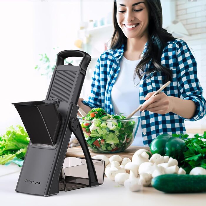 Мандаліна для кухні Mandoline Plus: безпечний нарізник, подрібнювач овочів, регульована товщина, чорний