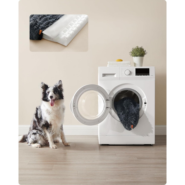 Feandrea FluffyHug Dog Bed, Dog Cushion Size XL, Dog Mat for Medium and Large Dogs, Dog Sofa with Ruffle Foam, Removable and Washable Cover, 106 x 80 x 23 cm, Ombré Grey PGW233G01 (XL (106 x 80 x 23 cm), dark grey)