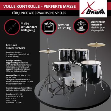XDrum Rookie – барабанний комплект (барабани 20' BD, 10', 12', 14' TT, 14' SD, тарелки 14' Hi-Hat, 16' Crash-Ride, шкільний курс та комплект демпферів)