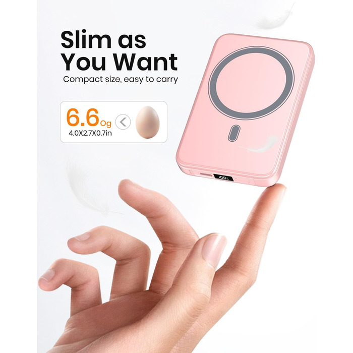 Power Bank A ADDTOP 10000mAh з PD 20W, USB-C, бездротова зарядка та LED дисплеєм (Рожевий)