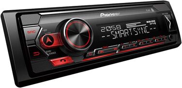 Автомагнітола Pioneer MVH-S420BT 1DIN, Bluetooth, USB, AUX, RDS, керування iPhone, мікрофон, чорна/червона, німецьке меню