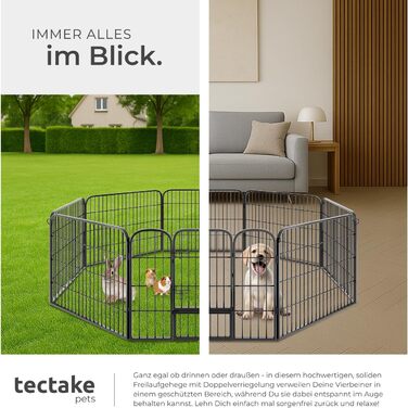 Турнік для цуценят Tectake 60 см, 8 гратуарів, переносний вольєр для тварин, вольєр для собак, котів, кроликів, морських свинок, для дрібних тварин - чорний 402502
