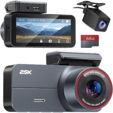 Відеореєстратор автомобільний Dual 2.5K QHD (передній + задній) з нічним баченням, картом 64GB та паркувальним режимом, чорний