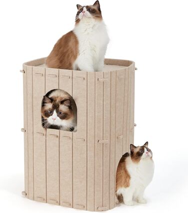 Cat Cave, Stable Cat Cave Made of High-Quality Felt, 3-Layer Indoor Cat House, Cat Cave for Sleeping, Playing and Hiding, Felt Cave Beige, 45 x 37 x 60cm, Large