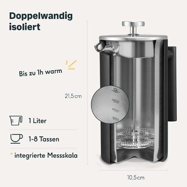 SILBERTHAL Coffee Grinder Manual Conical Burr Grinder - Adjustable Grind Size from Coarse to Fine - Hand Grinder Made of Stainless Steel and Glass - Ideal Gift Idea
