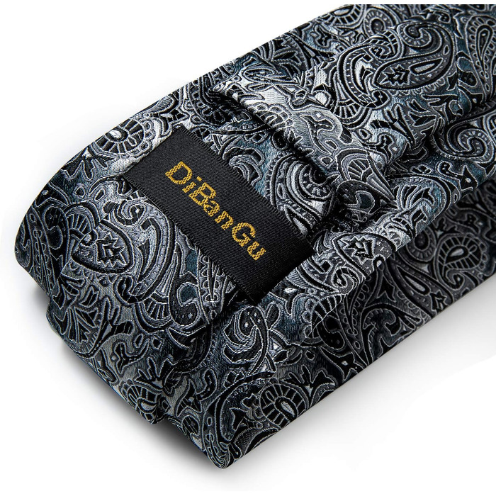 Мужской шелковый галстук і нагрудний платок DiBanGu: набір для формального стилю (чорний, сірий)