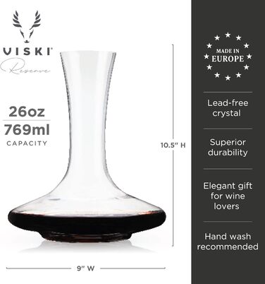 Whisky Reserve European Crystal Decanter Glass Wine Preserver Carafe holds 1 standard 750 ml bottle, 1.75 ml, 1 piece