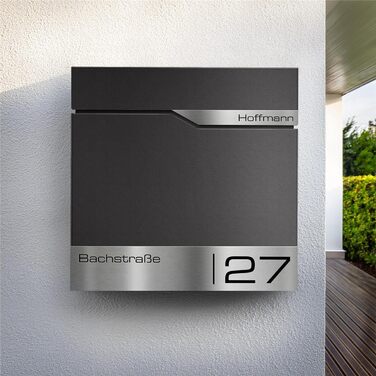 Поштовий ящик Metzler® з газетницею та табличкою з нержавіючої сталі V2A, стійкий до іржі, сучасний дизайн, 10 років гарантії на запчастини, опції монтажу та аксесуари, колір Eisenglimmer Db 703