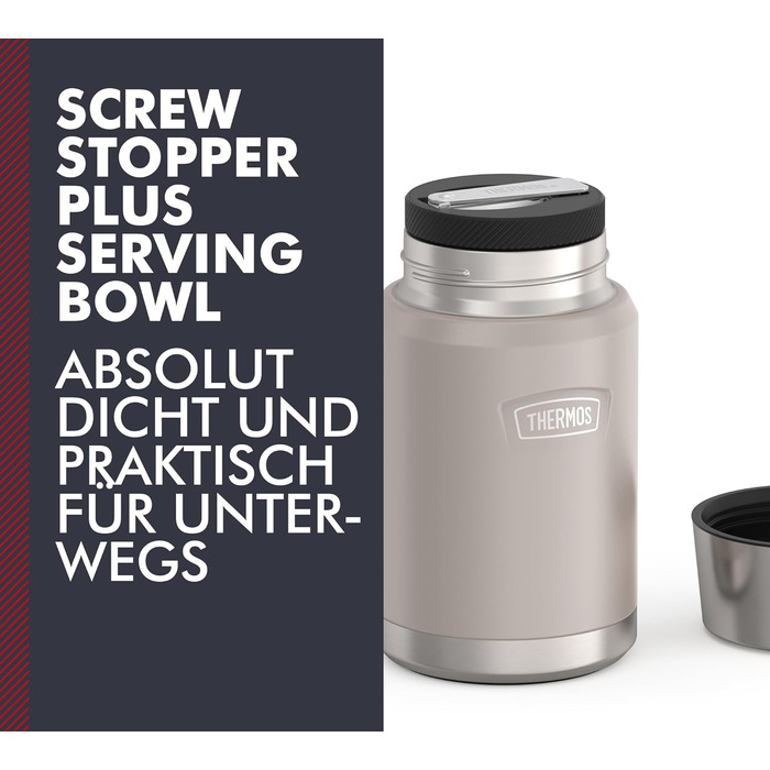 Термос ICON Food Jar 0,71 л, темно-сірий/графітовий матовий, контейнер для їжі з подвійних стінок з нержавіючої сталі 18/8, зберігає тепло та холод, з відкидним ложкою, неслизьке дно, абсолютно герметичний