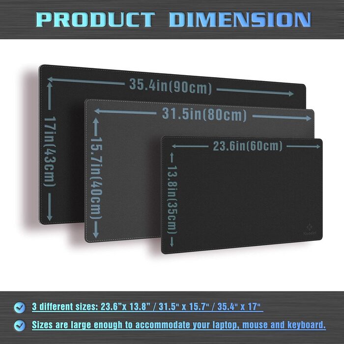 Підкладка для столу K Knodel 80x40 см, PVC-шкіра, вологостійка, чорна | для офісу