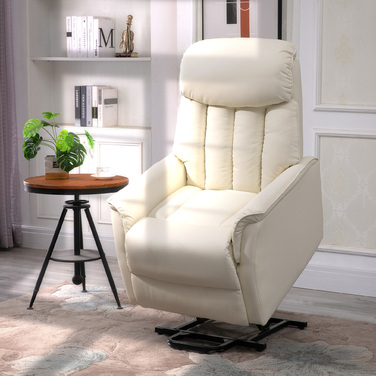 HOMCOM Power Lift Recliner Chair, TV Chair, Armchair with Lifting Assistance, Electric Reclining Function, Faux Leather, Beige, 80 x 94 x 104 cm | Aosom