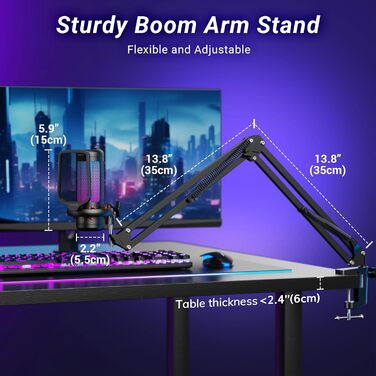 Мікрофон геймерський TONOR TC310 USB для ПК, PS4/5 з RGB підсвіткою та тримачем