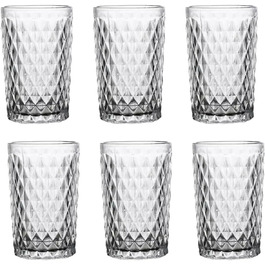 Vintage 6-piece set of colored wine glasses and tumblers with diamond pattern (net clear drinking glass), long drink glasses, cocktail glasses with embossing, glass, tumbler, wine glass, water glass, goblet