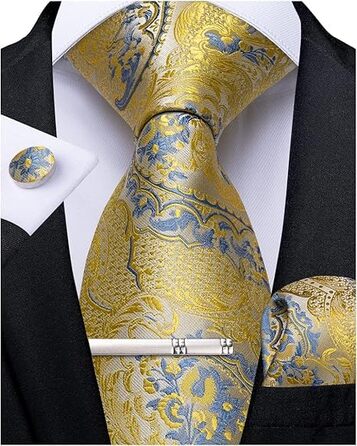 Краватка з візерунком пейслі для чоловіків DiBanGu, шовкова краватка та нагрудна хустинка, затискач для краватки, манжетні кнопки, для весілля та випускного
