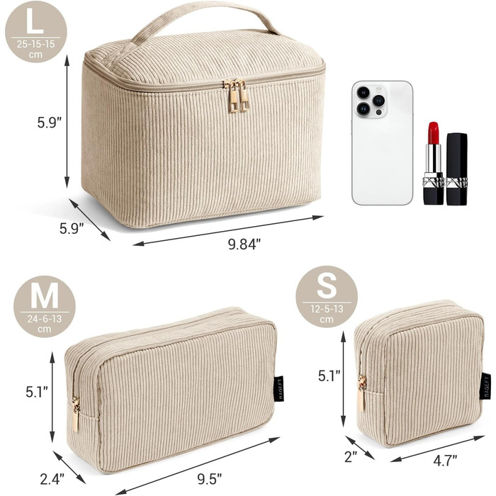 Косметичка MAGEFY для макіяжу: 2 шт. у наборі, з відділеннями, бежевого кольору, для подорожей та щоденного використання