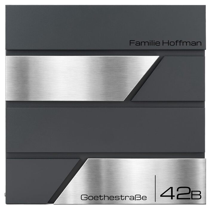 Поштова скринька Verda з газетницею, антрацит RAL 7016, срібло, 37x37x11 см, 2 ключі, комплект для монтажу. Дизайнерська настінна поштова скринька