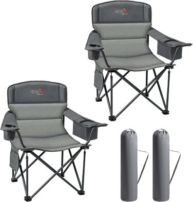Розкладний стілець для кемпінгу RELAX FIELD 200KG з підстаканником та сумкою-холодильником, рибальський стілець, сірий (2 шт)