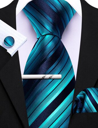 Комплект краваток Barry.Wang: краватка, кишеньковий хустинка, запонки (синьо-зелена смужка)