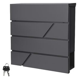 Поштовий ящик настінний ECD Germany з газетницею, антрацит, 37x11x37 см, нержавіюча сталь з порошковим покриттям, 2 ключі, комплект кріплення, сучасний дизайн