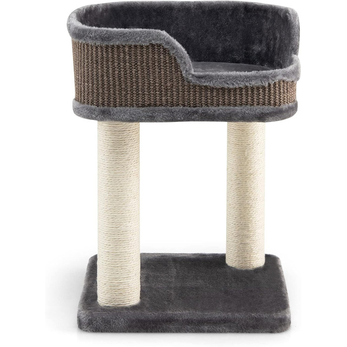 COSTWAY Cat Tree Small, Cat Tree with Large Plush Seat, Wooden Cat Scratching Post, Cat Cat Furniture Climbing Tree, Activity Tree Play Tree, Natural Sisal Tower with Scratching Posts (Gray)