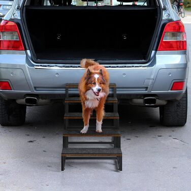 Сходинка для тварин до вікна, багатоярусне ліжко для собак зі сходинками, 4-ступенева сходинка для високих ліжок для маленьких собак та котів (Коричнева, 5 сходинок)