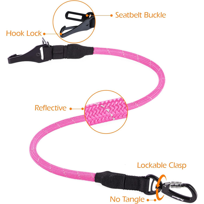 Автомобільний поводок-пояс для собак PetBonus: безпечний та надійний, для малих, середніх та великих собак (рожевий)