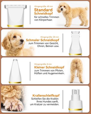 Машинка для стрижки собак і котів Leise, акумуляторна, 7000 об/хв, 4 насадки для догляду за лапами, очима, вухами, обличчям та тілом