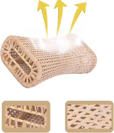 SANJIAOJIA Natural Rattan Sauna Pillow, Bamboo Headrest Pillow, Woven Pillow, Neck Support, Breathable Rattan Bed Pillow, Summer Cooling Pillow, Sleep Pillow, Orthopedic Pillow