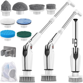 Electric Cleaning Brush, 8 in 1 Electric Spin Scrubber with Interchangeable Drill Brush Heads, Bathtub and Floor Tile Mop Set, Electric Cleaning Brush with Adjustable Handle for Bathroom Kitchen Car Floor