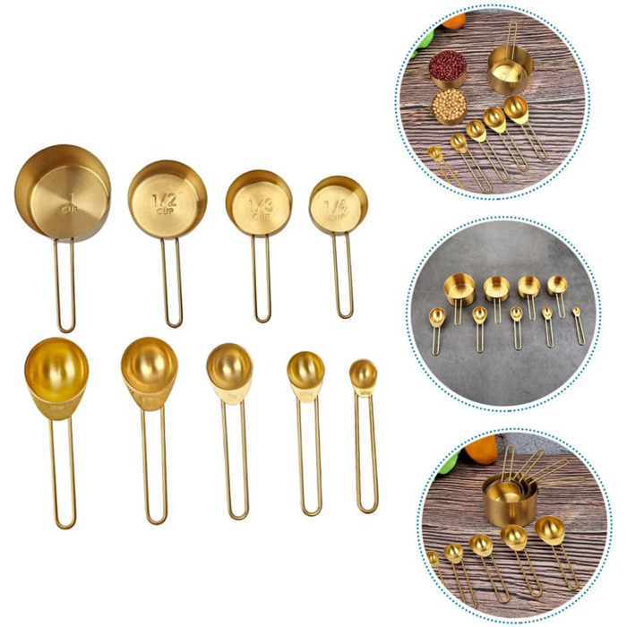 DECHOUS 2-Piece Measuring Spoon and Measuring Cup Set in Stainless Steel for Moving In, Christmas Gift, Mixing, Measuring, Measuring Cup Holder, Kitchen Accessories, Professional Measuring Cup, Stainless Steel, Golden