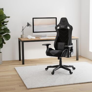 Ігровий крісло VALK Gaia з дихаючого матеріалу, ергономічний офісний крісло, кут нахилу спинки 160º, 4D підлокітники, газліфт Класу 4, професійне геймерське крісло (Онікс Чорний)