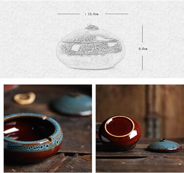 Керамічний попільничка з кришкою, вітрозахисний, для сигарет, внутрішнє та зовнішнє використання, для офісу та дому (5.2' блакитний)