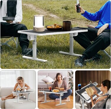 Стіл для ноутбука в ліжко Huracan: регульований, з USB, підсклянником та ящиком (60x40 см, чорний)