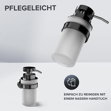ovimar Soap Dispenser Veotind | Gunmetal | Wall Mounting without Drilling | Stainless Steel and Modern Glass | Large Opening | Suitable for Bathroom or Kitchen | Also Suitable as a Hand Sanitizer Dispenser