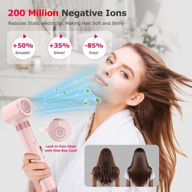 MESCOMB Airstyler 5-в-1: Іонний фен та мультистайлер для волосся з насадками. Швидке сушіння, локони, об'єм, випрямлення. Без пошкодження волосся. З дорожньою сумкою. Рожевий колір