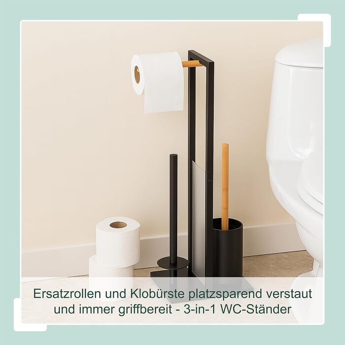 Набір для туалету Relaxdays: тримач туалетного паперу, щітка, тримач рулонів, білий/натуральний, 65 x 21 x 18 см