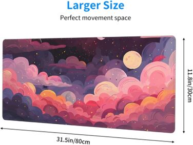 Килимок для миші Japanisches Mauspad, 90 x 40 см, стиль Аніме, дизайн Арт, великий ігровий килимок, для клавіатури та столу, антиковзаюча гумова основа, прошиті краї, для дому та офісу (X-Large, Рожевий, Фіолетовий, Хмара)