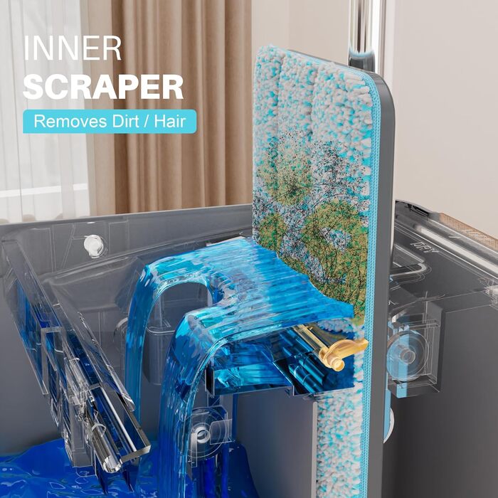 Набір для миття підлоги JOYMOOP з віджимом, моп для підлоги, набір для миття стін з довгим руків'ям, 6 мікрофібрових насадок - сірий + блакитний відро #2124 + плоский моп 60' + 6 мікрофібрових насадок