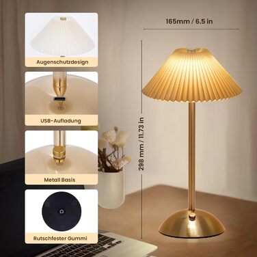 Світлодіодна настільна лампа Starnearby бездротова, з сенсорним димером, акумуляторна, 3 режими світла, вінтажний дизайн, металева, для спальні, офісу, тумбочки (Бежева + Коричнева основа)