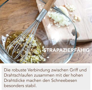 Преміум вінчик для збивання з дерев'яною ручкою з акації 28 см - високоякісний вінчик для збивання з нержавіючої сталі для кухні (стійкий до корозії) - дизайнерський вінчик та ручний вінчик з дерева