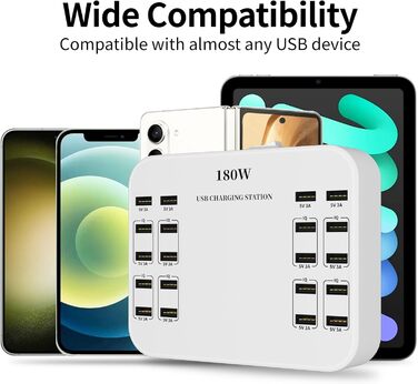 USB-зарядний пристрій 20 портів, портативна станція швидкої зарядки для iPhone, iPad, Samsung, Google, Xiaomi, Huawei та інших пристроїв