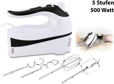 Ручний міксер Rosenstein & Söhne з 5 швидкостями та Turbo, 4 гачки, до 500 Вт (вінчик, міксер, кухонний помічник)