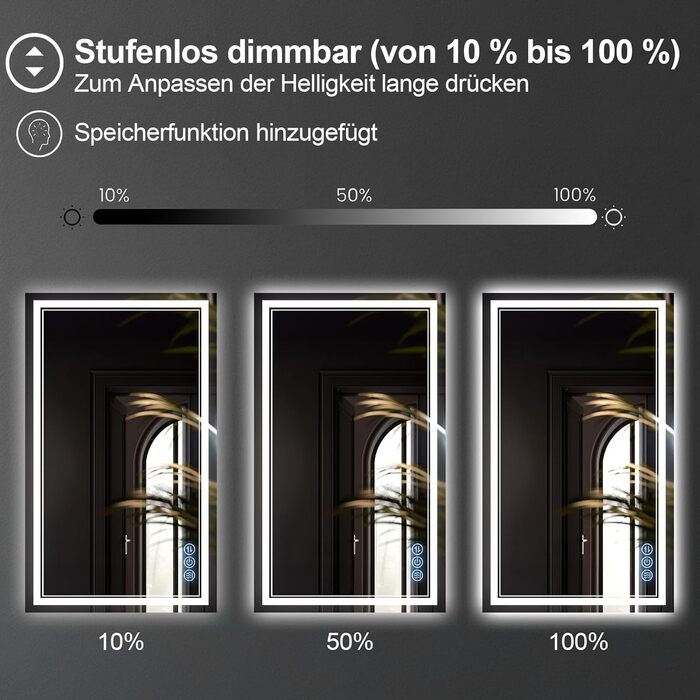 Дзеркало для ванної кімнати з підсвічуванням 100x60 см Faw Halo Double, HD скло, сенсорні кнопки, IP65, 3 кольори, вертикальна/горизонтальна орієнтація, функція пам'яті