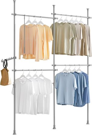 SoBuy KLS03-SCH Clothes Rack Coat Rack with 4 Clothes Rails Telescopic Wardrobe System Adjustable Shelf System Bra Approx. 124-226x200-285cm (Light Grey)