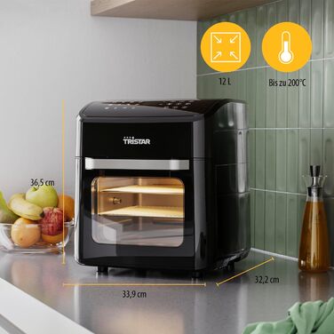 Міні-піч та аерофритюрниця Tristar 2-в-1, 12 л, 1800 Вт, BPA-free, 12 програм, з оглядовим вікном