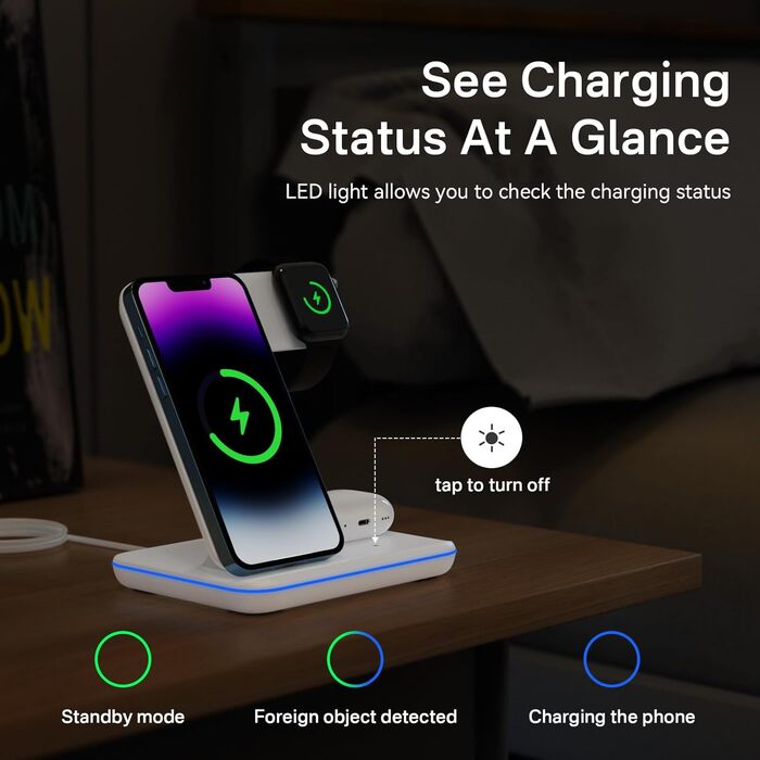 Бездротовий зарядний пристрій Minthouz 3-в-1 з адаптером 18W для Apple iWatch, AirPods та iPhone (Qi сумісний)