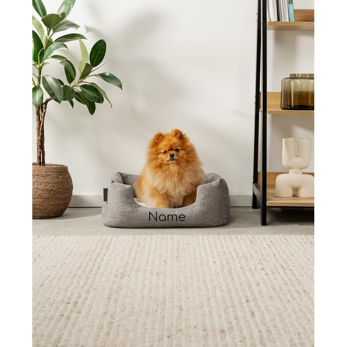 Lionto Dog Cuddle Bed with Fluffy Reversible Cushion, Cozy Pet Bed in a Marbled Design with Deep Entry for Dogs & Cats of All Sizes, 80x60 cm, Soft Dog Bed, (Grey, L 60 x W 50 x H 22 cm (with name imprint))