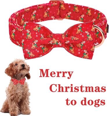 Нашийник для собак Unique Style з знімною метеликом, для маленьких, середніх та великих собак, регульований, XXS-XL (S (1 шт), Олень на Різдво)