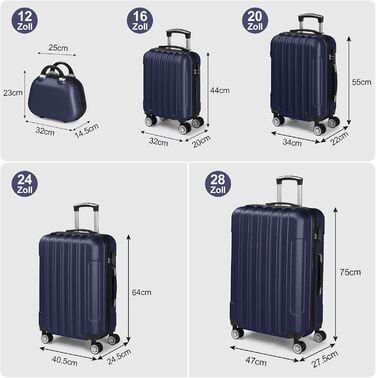 Набір валіз LEADZM 5 шт. з косметичною сумкою, жорсткий набір валіз-ролерів ABS з телескопічною ручкою, ручна поклажа (Турквіз)