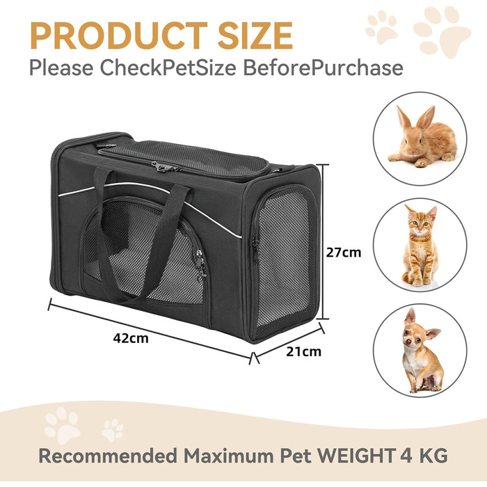 Транспортна сумка Petsfit для котів та собак | Авіапереліт, автомобіль, поїзд | Чорний, Small